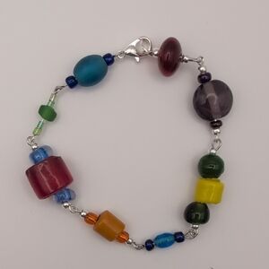 Handmade Colorful Lampwork Beaded Bracelet 7"